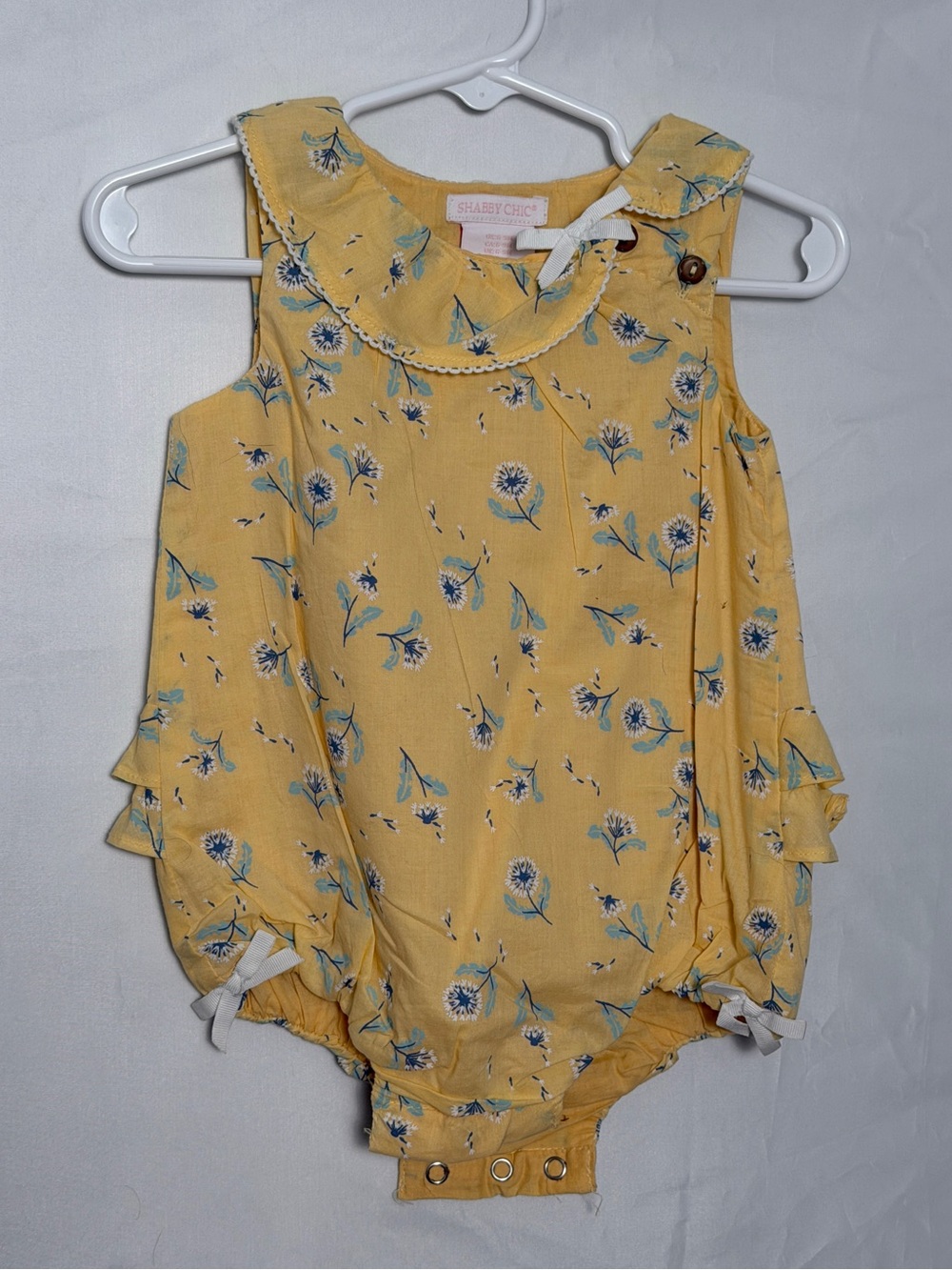 Shabby Chic Yellow Floral Bubble Romper with Ruffle Collar